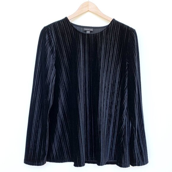 J. Jill Wearever Black Ribbed Velvet Long Sleeve Swing Top Loose Fit Textured - Picture 1 of 9